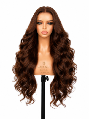 body wave lace front human hair wig – auburn brown 24 inches