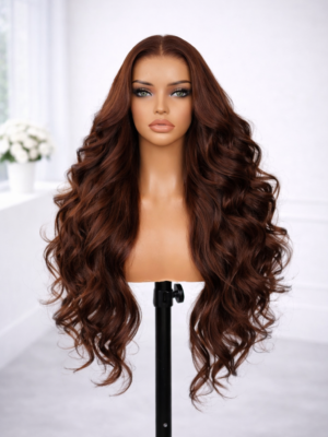 body wave lace front wig human hair auburn brown