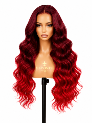 wavy lace front wig – burgundy red ombré 16 inches