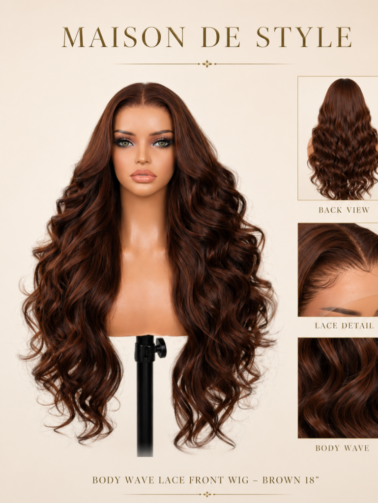 body wave lace front human hair wig – auburn brown 24 inches
