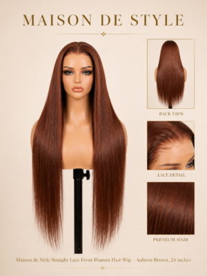 maison de style straight lace front human hair wig – auburn brown, 24 inches