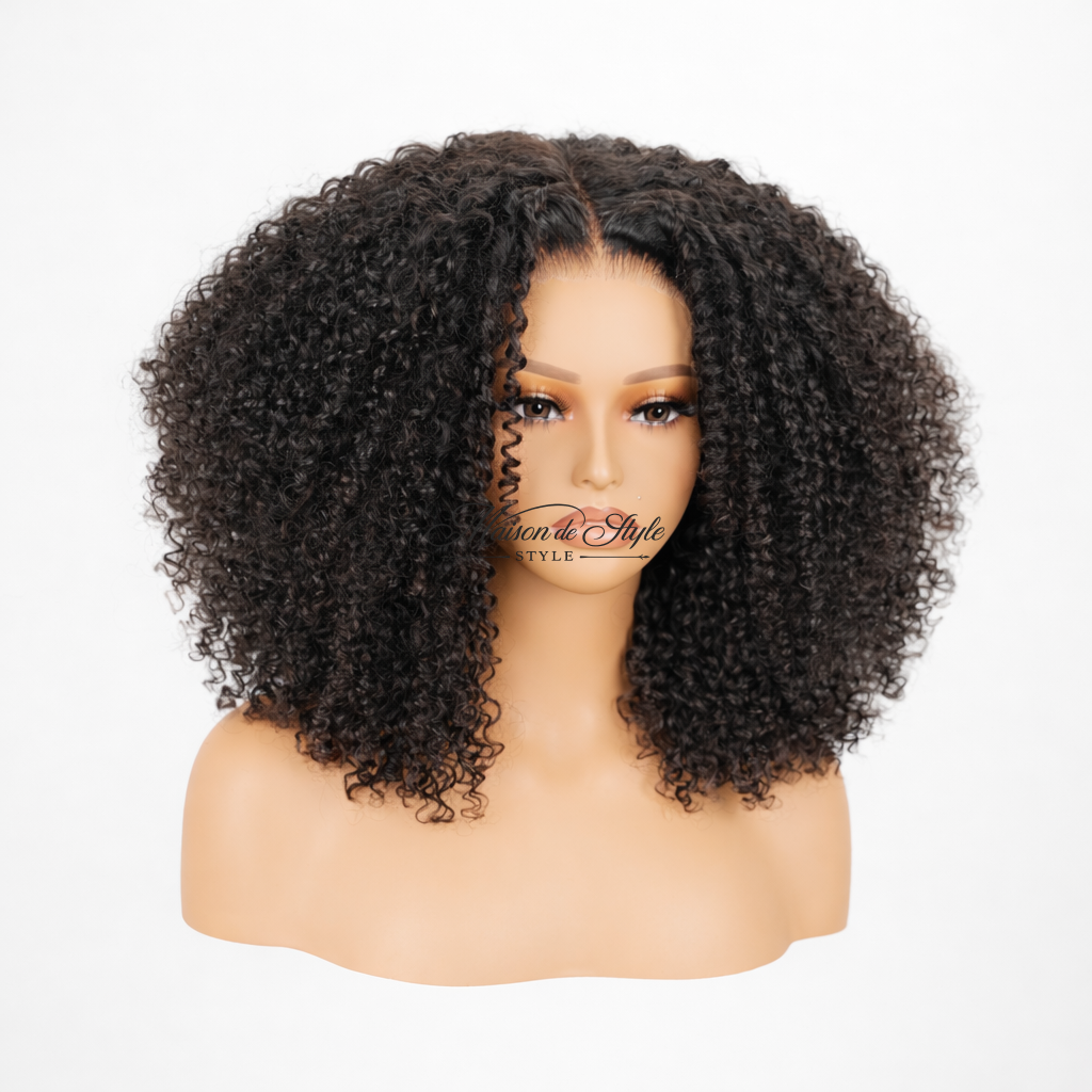 Human hair wig designed for everyday wear. Features a natural-looking and it curly texture. Suitable for personal use.