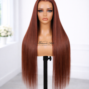 straight lace front wig human hair auburn brown