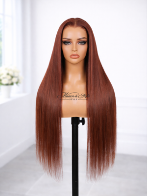 straight lace front wig human hair auburn brown