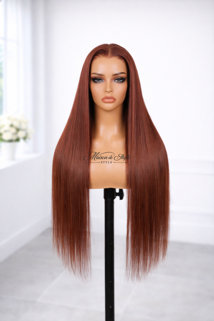 straight lace front wig human hair auburn brown