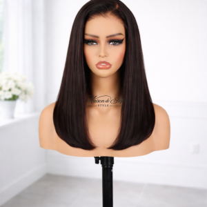 Straight lace front human hair wig on mannequin