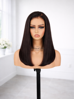 Straight lace front human hair wig on mannequin