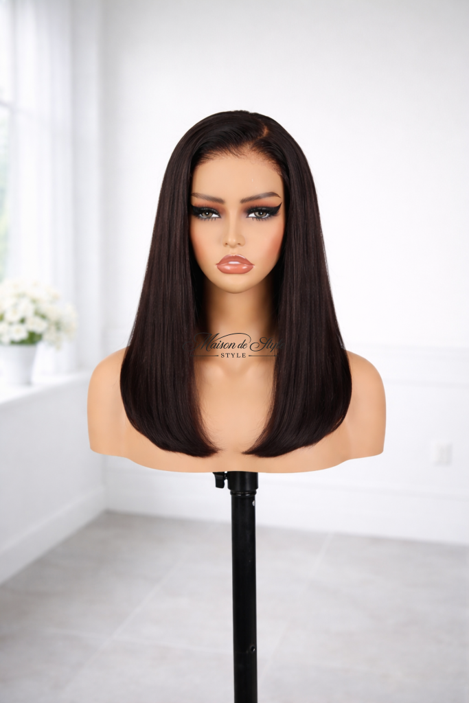 Straight lace front human hair wig on mannequin