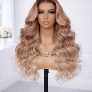 warm brunette body wave lace front wig human hair 18 inches with highlights