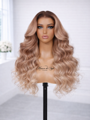 warm brunette body wave lace front wig human hair 18 inches with highlights