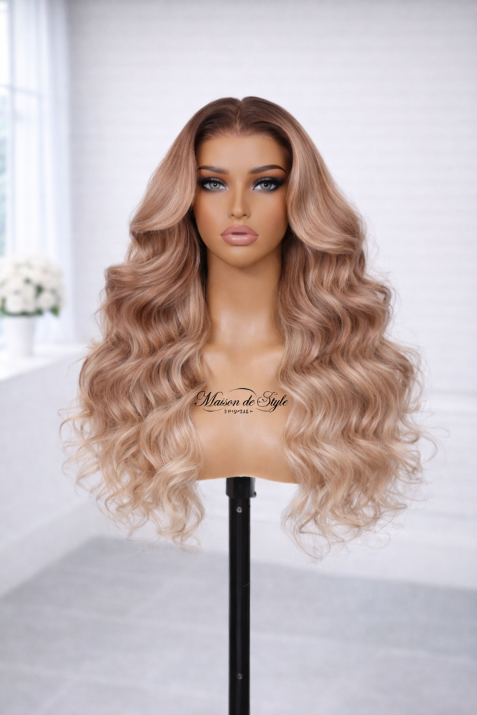 warm brunette body wave lace front wig human hair 18 inches with highlights