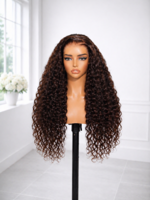 Curly lace front human hair wig – dark brown 18 inches