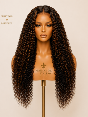Maison de Style™ Curly Lace Front Wig – Dark Brown Highlight | 24 Inches