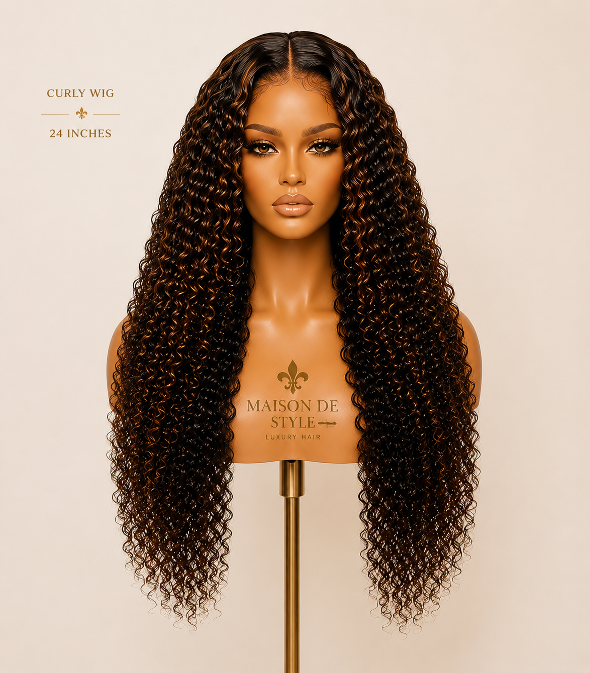 Maison de Style™ Curly Lace Front Wig – Dark Brown Highlight | 24 Inches