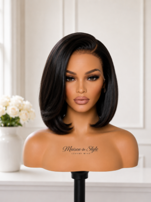 maison de style dark brown layered bob hd lace wig – 12 inches