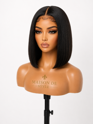 sleek straight bob wig – natural black 10 inches