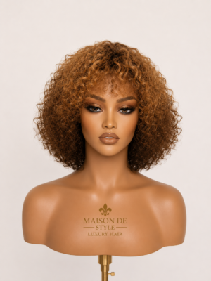 honey blonde & brown curly afro wig – 12 inches