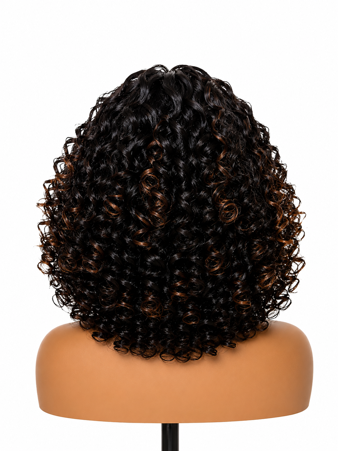 curly bob wig – natural black with honey highlights 12 inches