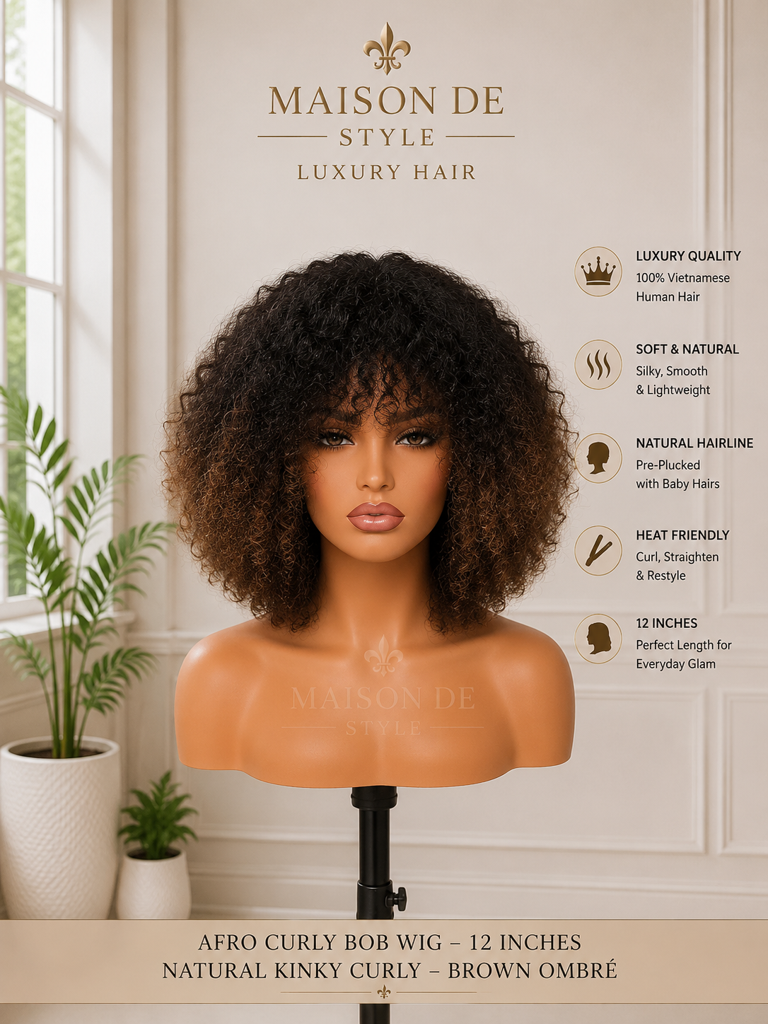 maison de style afro curly bob wig – brown ombré 12 inches maison de style afro curly bob wig – brown ombré 12 inches