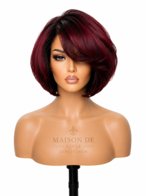 burgundy bob wig – black & deep wine 12 inches