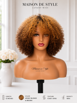 maison de style honey blonde & brown curly afro wig – 12 inches