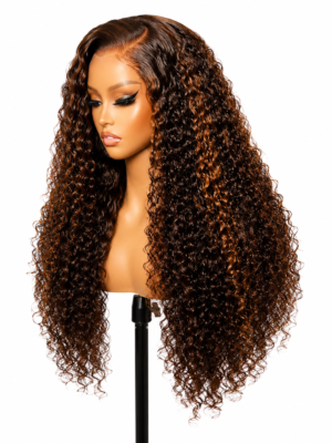 curly lace front wig – dark brown highlight 18 inches