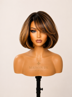 bob wig – honey brown highlights 12 inches