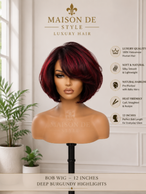 maison de style burgundy bob wig – black & deep wine 12 inches