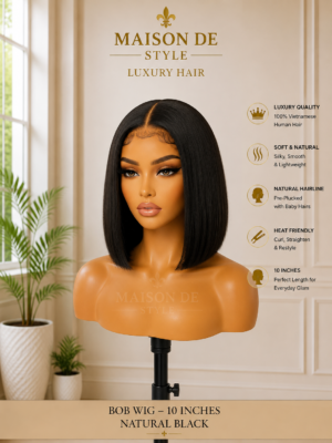 maison de style sleek straight bob wig – natural black 10 inches