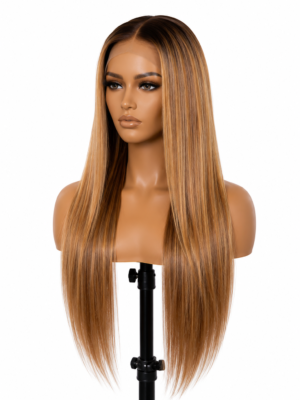 straight hd lace wig – 22 inches honey blonde highlights | double drawn | 200% density
