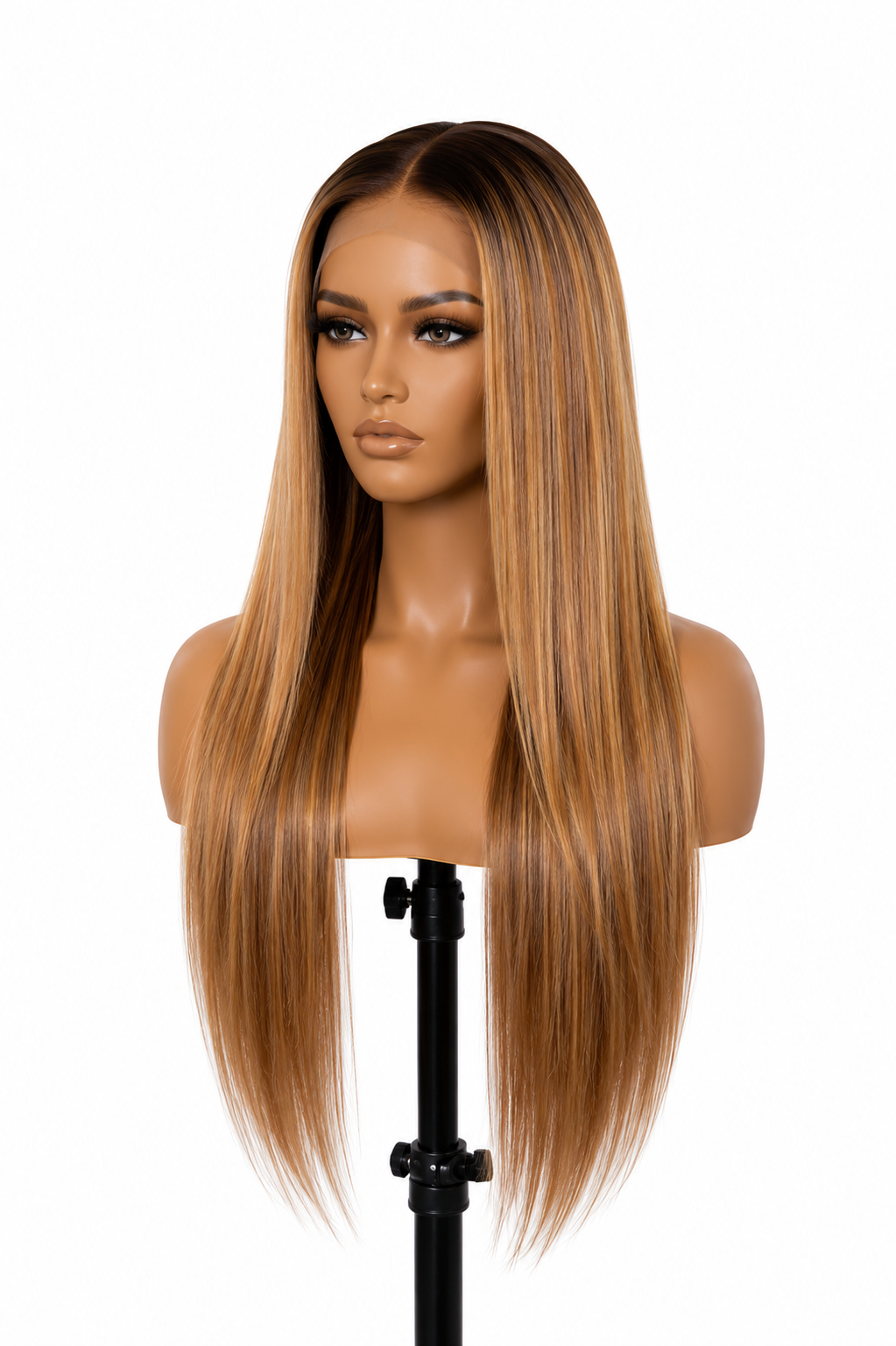 straight hd lace wig – 22 inches honey blonde highlights | double drawn | 200% density