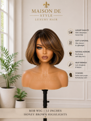 maison de style bob wig – honey brown highlights 12 inches